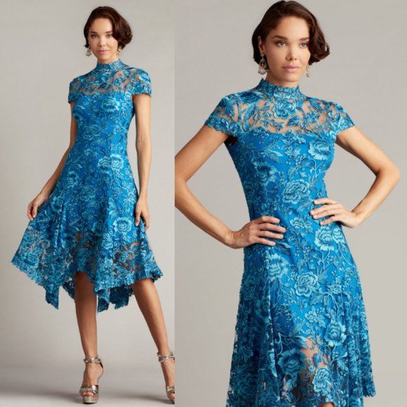 Tadashi Shoji Dresses Nwt Tadashi Shoji Aydar Handkerchief Hem Embroidered Dress Ocean Blue